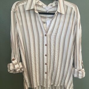 Jane + Delancey Beige and Brown Striped Button-Down Shirt